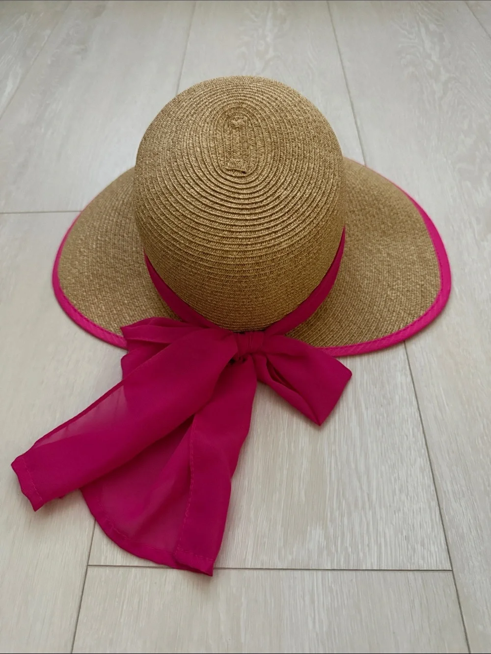 San Diego Hat Company Straw Sun Hat with Hot Pink Band and Trim